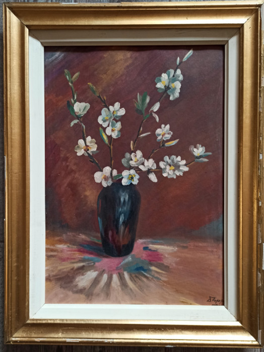 Vaza cu flori// ulei pe carton, Dan Popescu