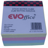 Notite Autoadezive EVOffice Cub Color, Dimensiune 75x75 mm, 400 File, 4 Culori Pastel