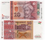 TADJIKISTAN █ bancnota █ 10 Somoni █ 2022 █ P-24e █ POLYMER █ UNC █ necirculata