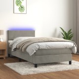 Pat Gossi 90x190 cm Gri Deschis, Catifea, Saltea, LED - Confort &amp; Design Modern