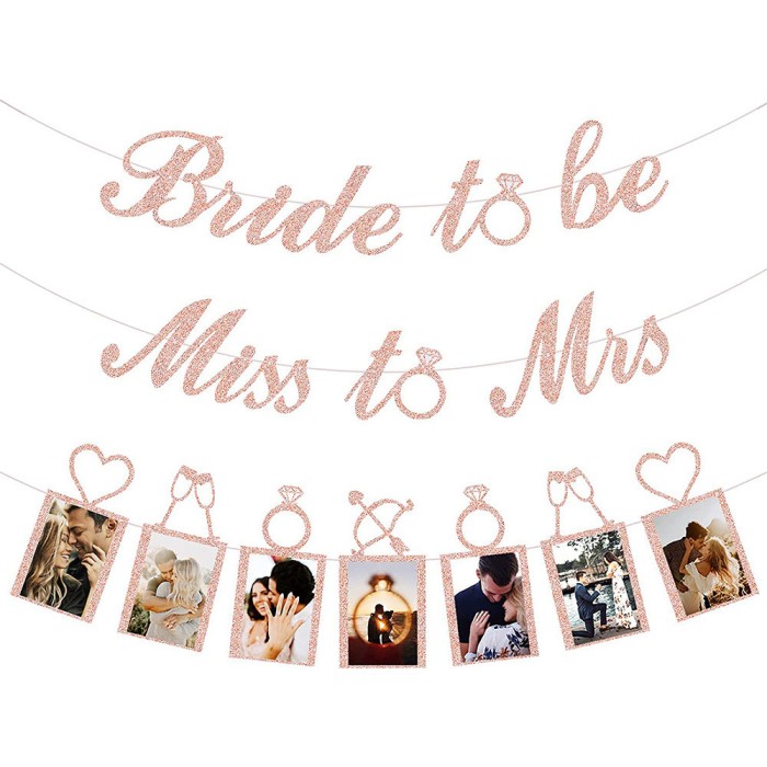 Set petrecerea burlacitelor, 3 banner BRIDE TO BE/MISS TO MRS,/Poze, Roz