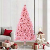 vidaXL Pom de Crăciun artificial pre-iluminat Roz 210 cm PVC 3397089