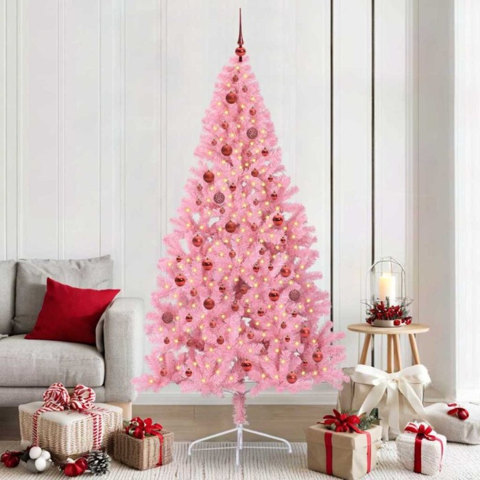 vidaXL Pom de Crăciun artificial pre-iluminat Roz 210 cm PVC 3397089