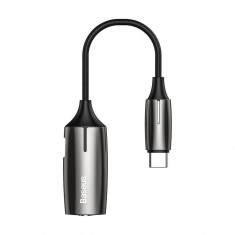 Adaptor Baseus L60 2 in 1 tata USB-C la mama USB-C si jack 3.5 mm 1A 12cm Negru/Argintiu foto