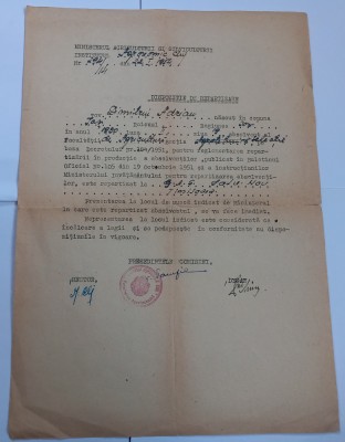 Dispozitie de repartizare , Cluj, 1954 foto