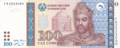 Bancnota Tadjikistan 100 Som 1999 - P19 UNC foto