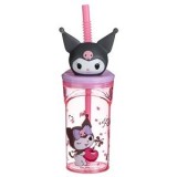 Pahar Plastic Roz cu Pai Design 3D Kuromi 360ml, CMCLASS