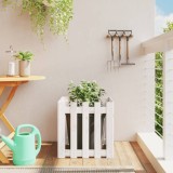 VidaXL Jardinieră grădină design gard, alb, 50x50x50 cm lemn masiv pin