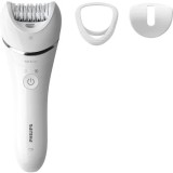 Epilator umed și uscat Philips BRE700/00, 3 accesorii, 32 pensete, utilizare fara fir, 2 setari viteza, opti-light, discuri ceramice, Argintiu