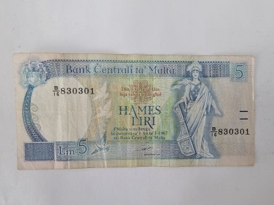 Malta 5 Liri 1967 Rara foto