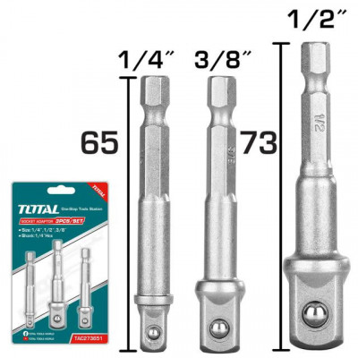 TOTAL - SET 3 ADAPTOARE 1/4&amp;quot;, 3/8&amp;quot;,1/2&amp;quot; PowerTool TopQuality foto