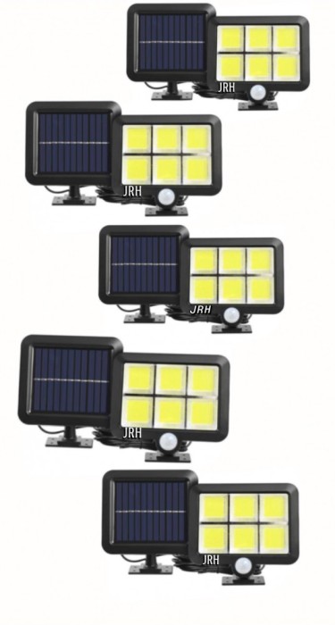 Set 5 lampi solare 128 x LED COB, senzor de miscare si panou solar JRH