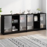 VidaXL Bibliotecă cu uși, negru, 204x37x75 cm, lemn compozit