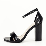 Cumpara ieftin Sandale Dama Elegante Negre Toc Gros 10cm Piele Eco Lacuita Marimea 41