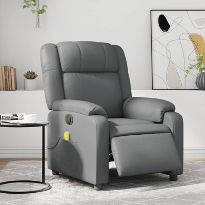 vidaXL Fotoliu de masaj electric rabatabil, gri, piele ecologică foto