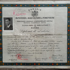 Diploma de absolvire Scoala Medie de Agricultura din Roman, 1941