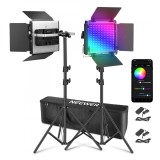 Set de 2 lampi profesionale, Neewer 660 PRO RGB LED, control aplicatie, 50W, 3200K-5600K, pentru YouTube si TikTok