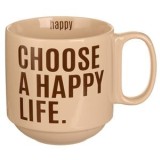 Cana Ceramică Cremă cu Mesaj &bdquo;Choose a Happy Life&rdquo; - 400ml, CMCLASS
