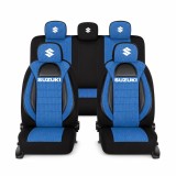 Set Huse Scaune Universale Racing, Albastru cu Negru Personalizate cu Suzuki