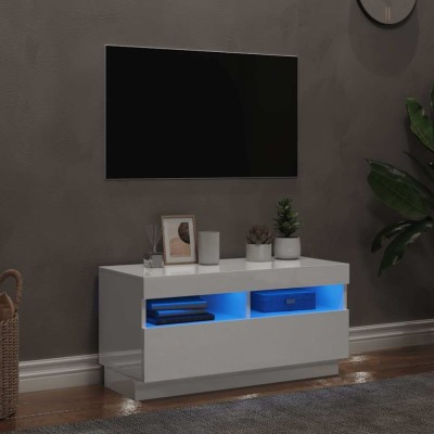 vidaXL Comodă TV cu lumini LED, alb extralucios, 80x35x40 cm foto