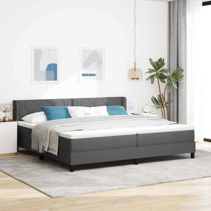 vidaXL Pat boxspring cu saltea cu saltea Gri &icirc;nchis 200 x 200 cm