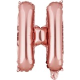 Balon folie metalizata litera h, flippy, 40 cm, umflati cu heliu sau aer, ambalaj individual, pai inclus, rose gold