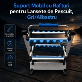 Suport Mobil cu Rafturi pentru Lansete de Pescuit, Gri/Albastru