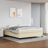 VidaXL Pat box spring cu saltea, crem, 160x200 cm, piele ecologică