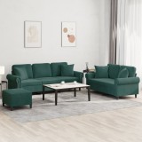 vidaXL Set canapea cu perne, 3 piese, verde &icirc;nchis, catifea