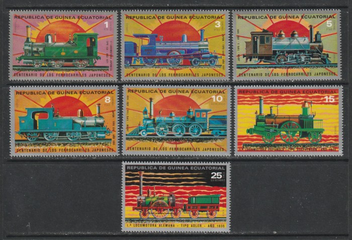 Guinea Ecuatoriala 1972 - Caile Ferate Japoneze 100 de Ani 7v MNH