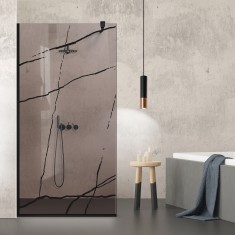 Paravan dus walk-in Aqua Roy Black, model Marble negru, sticla 8 mm bronz, securizata, anticalcar, 70x195 cm