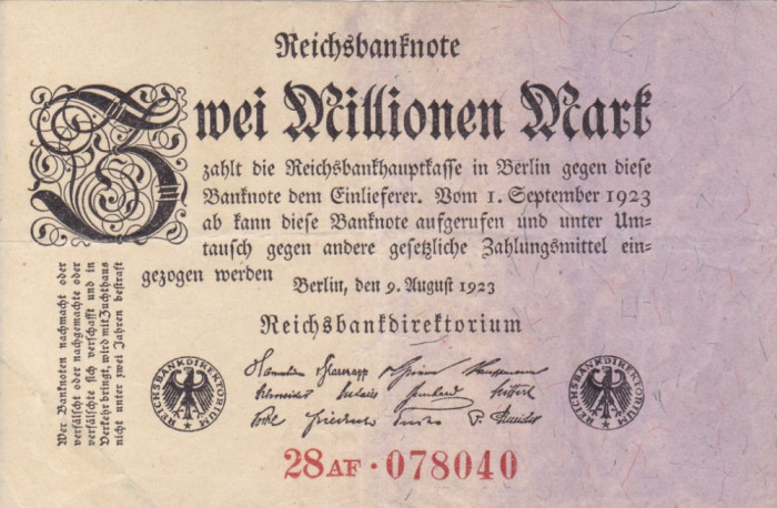 GERMANIA 2.000.000 marci 9 august 1923 VF+++!!!