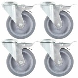 Cumpara ieftin Roti pivotante cu gaura surub, frane duble, 4 buc., 100 mm