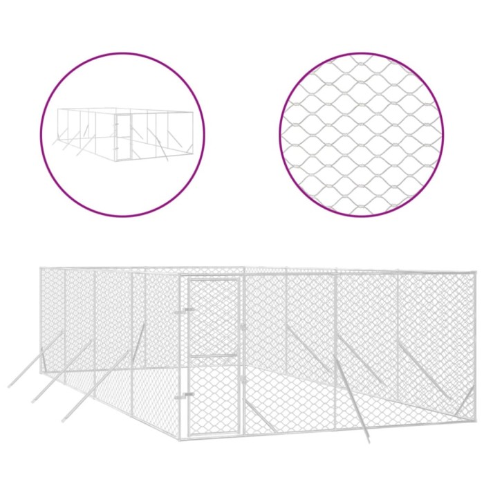 Padoc de exterior pentru caini argintiu 4x8x2 m otel galvanizat
