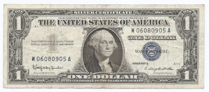 Statele Unite (SUA) 1 Dolar 1957 B - (Silver Certificat - Serie-06080905) P-419