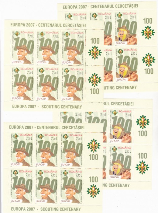 2007 LP 1762e,EUROPA CENTENARUL CERCETASIEI PERECHE COLI,tip I si II 6TB+2VG.MNH