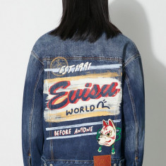 Evisu geacă din denim Inari Mask Printed bărbați, de tranziție, 2EAHTM3DJ1001LFCT