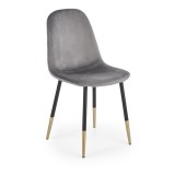 Scaun de living si bucatarie, HM K379, cadru metalic cu insertii aurii, stofa velvet, 88x45x48 cm, 100 kg, Gri