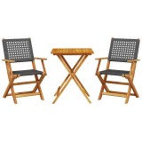 Cumpara ieftin Set mobilier bistro, 3 piese, negru, poliratan si lemn masiv