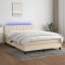 vidaXL Pat cu arcuri, saltea și LED, crem, 140x190 cm, textil 3133154