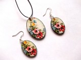 set bijuterii lemn cu flori 40451