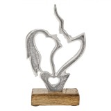 Decorațiune Metalică de Masă, Cuplu, Bază Lemn, Argintie, 13x5x22cm, Oem