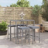 Set mobilier bar de gradina, cu perne, 5 piese, gri, poliratan GartenMobel Dekor, vidaXL