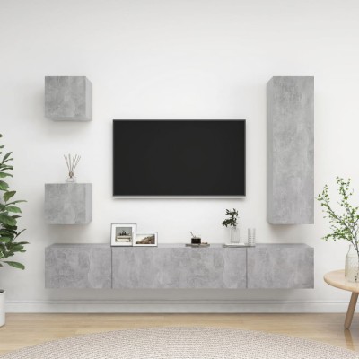 vidaXL Set de dulapuri TV, 5 piese, gri beton, lemn prelucrat foto