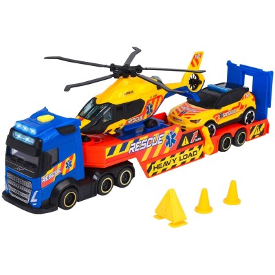 Set Dickie Toys Rescue Transporter 40 cm cu camion, masina, elicopter si accesorii foto