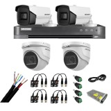 Sistem de supraveghere mixt 4 camere: 2 camere interior 8MP IR 30m, 2 camere exterior 4 in 1, 8MP, IR 80m, DVR 4 canale 4K 8MP, accesorii, HIKVISION