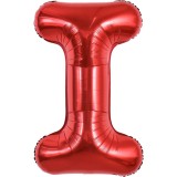 Balon folie metalizata litera i, flippy, 40 cm, umflati cu heliu sau aer, ambalaj individual, pai inclus, rosu