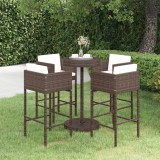 VidaXL Set mobilier bar de grădină cu perne, 5 piese, maro, poliratan