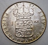1.530 SUEDIA GUSTAF VI ADOLF 1 KRONA 1967 U ARGINT