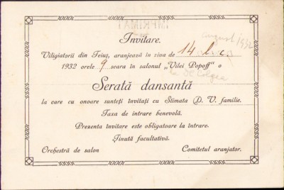 HST A415 Viligiatorii din Teiuș invitare serată dansantă 1932 C-tin Călțun foto
